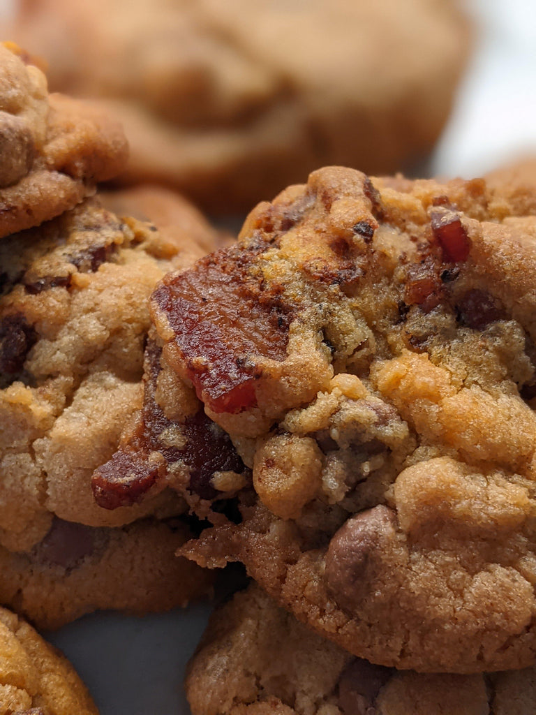 Plate of chocolate chip and bacon cookies.