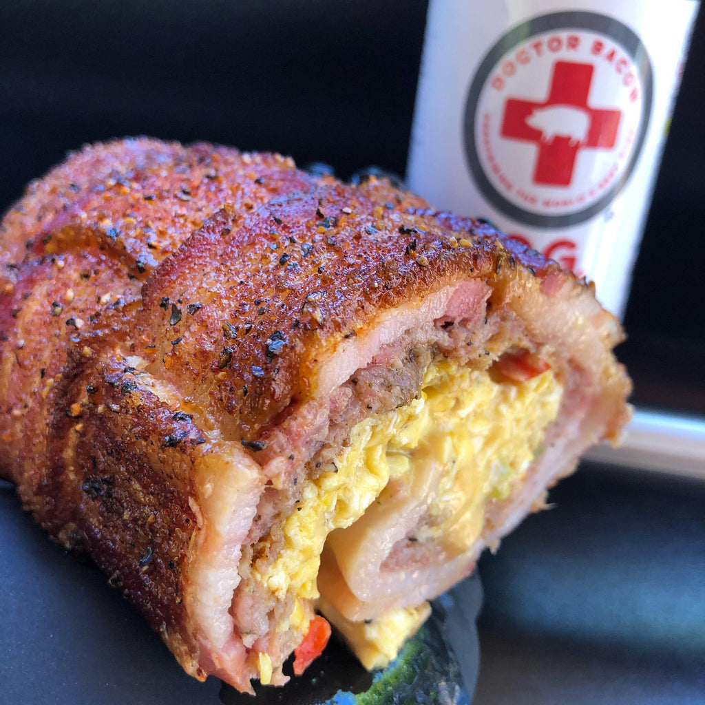 A Breakfast Fatty in front of a bottle of Dr. Bacon O.G. Spice Rub